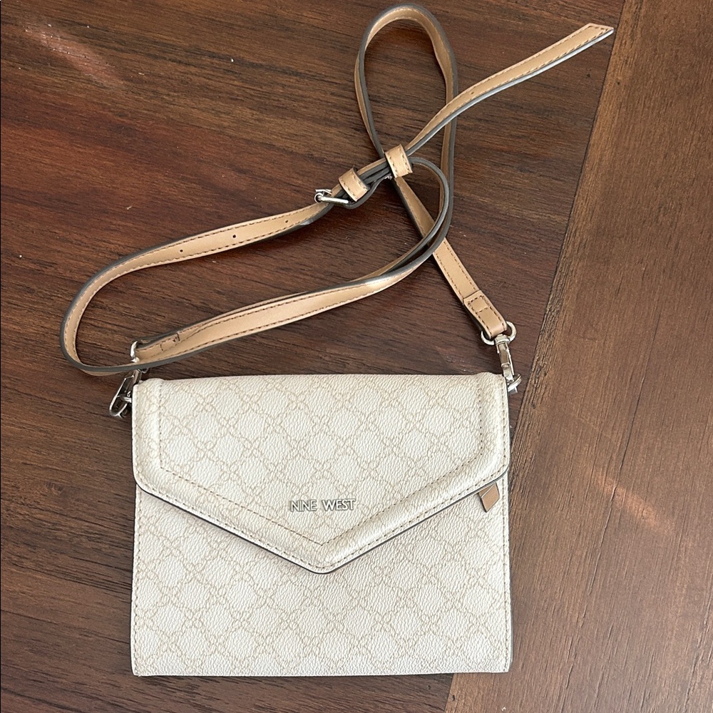 Nine West Cream Patterned Crossbody Bag